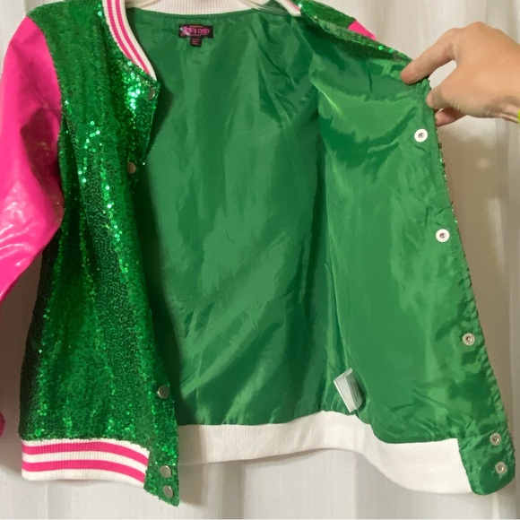 Nickelodeon Jojo’s Closet Sequin Faux Leather Varsity Jacket Size Girls XL 14 16 - Picture 4 of 9